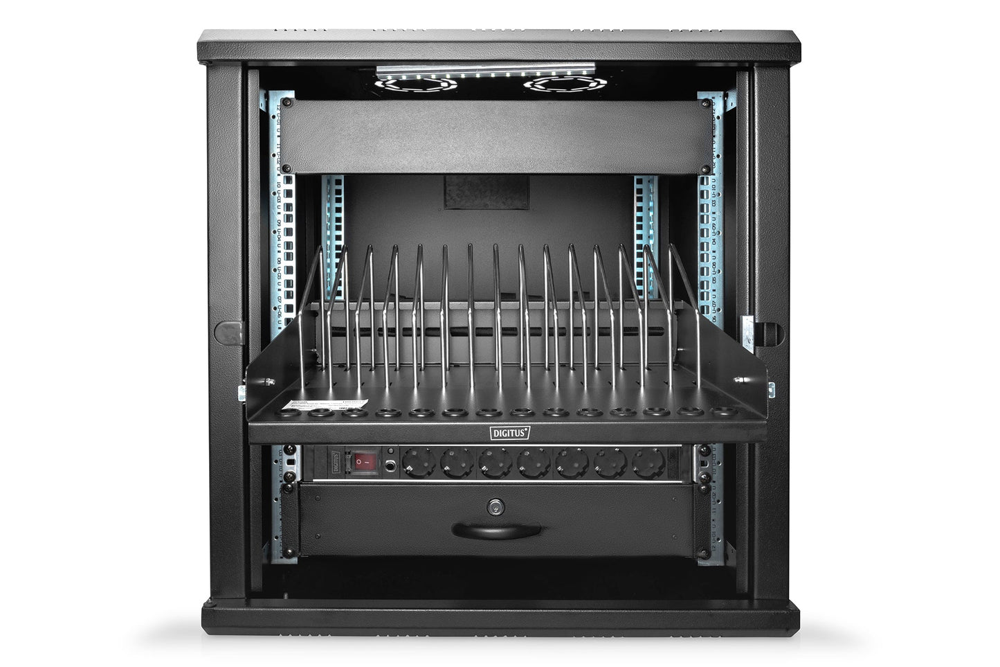 19 Inch uitschuifbaar legbord voor tablets, laptops, smartphones 175x483x340 mm, zwart (RAL 9005)