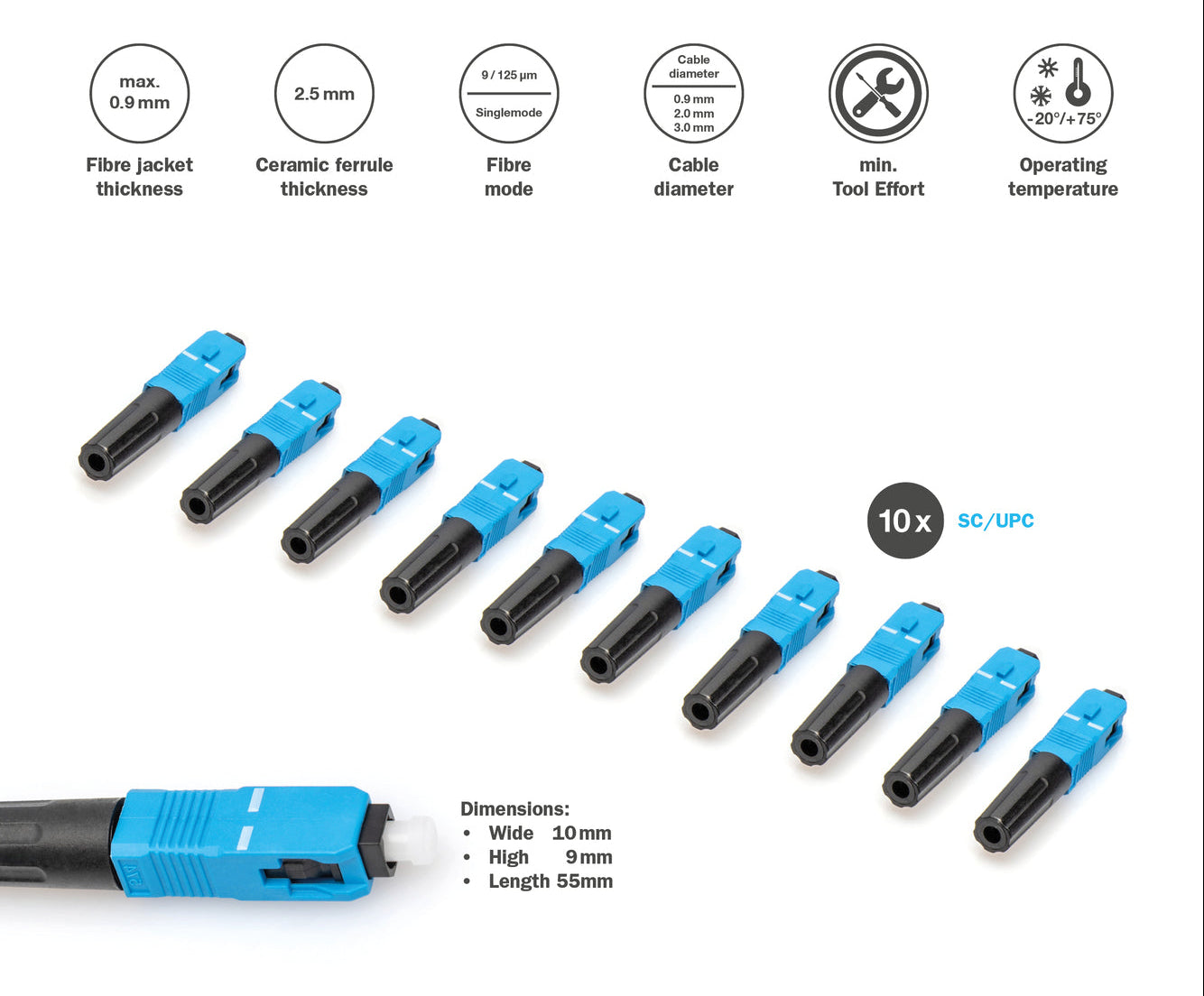 SC/UPC LWL-Fast Connector Field-installation singlemode (10 stuks)
