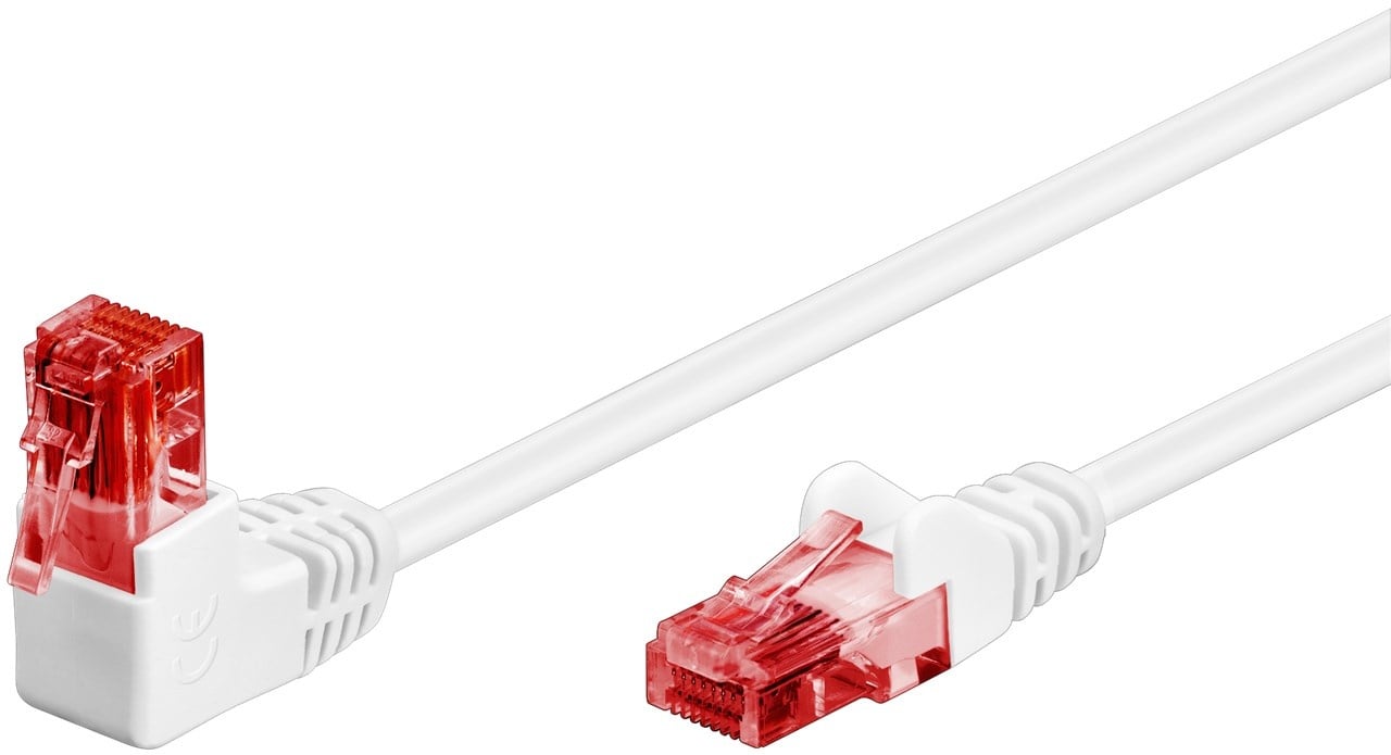 CAT 6 patchkabel 1x 90° haaks, U/UTP wit 0,5 M