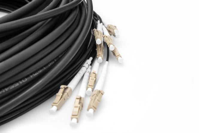 Reeds geassembleerde, 50 M universele breakout glasvezelkabel, multimode OM4, 12 vezels, LC/UPC - LC/UPC