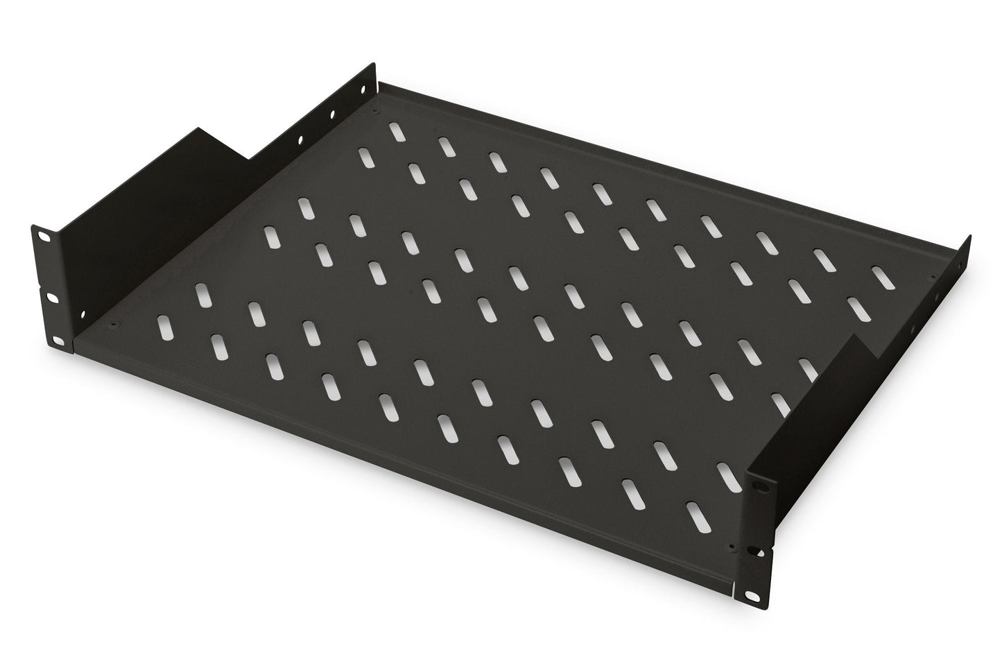 19 inch 2U legbord voor rekken vanaf 450 mm diepte 88,5x483x352 mm, tot 25 kg, zwart (RAL 9005)