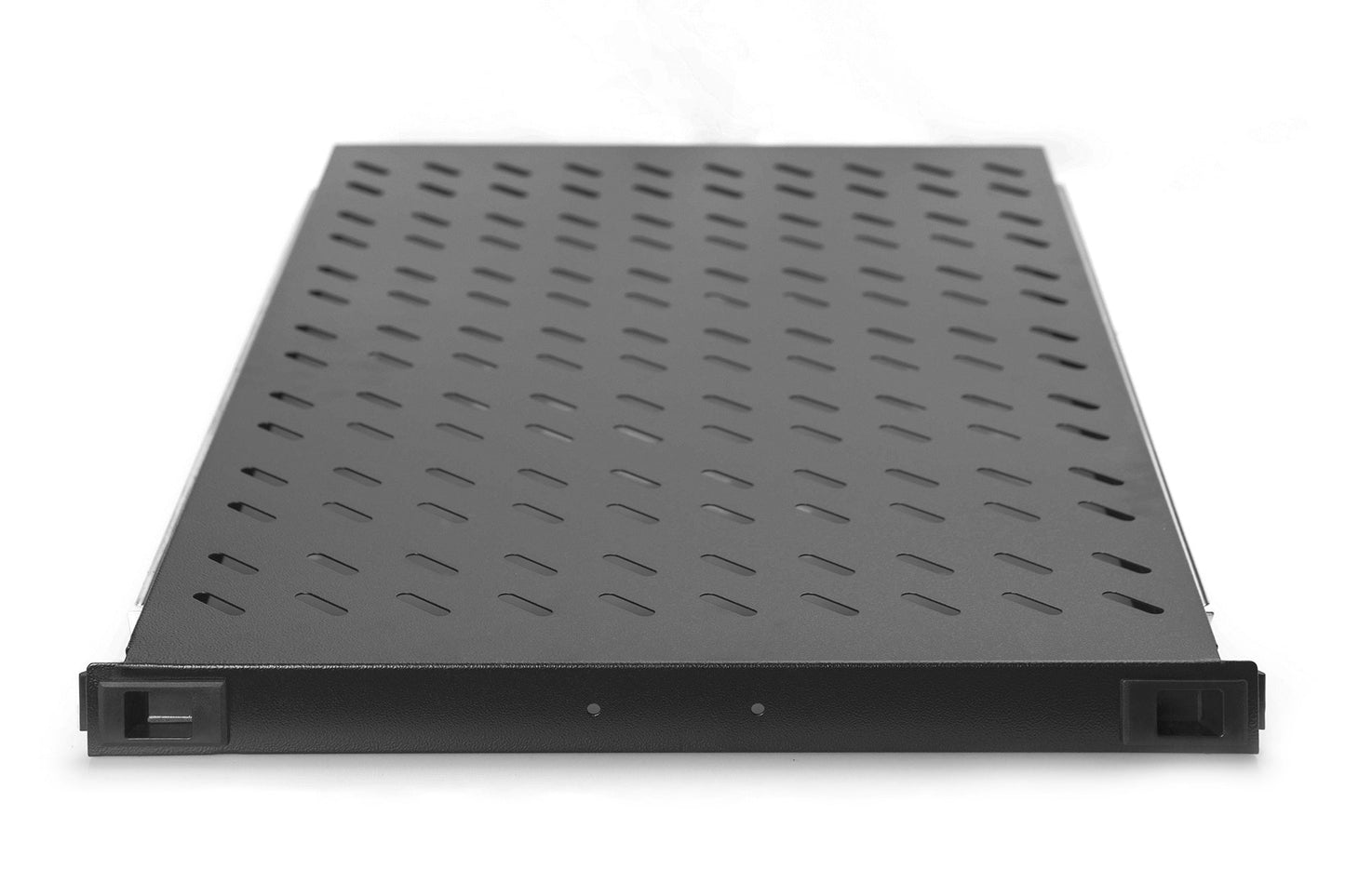 1U uitschuifbaar legbord voor 1000 mm diepe rekken 44x483x720 mm, tot 65 kg, zwart (RAL 9005) Uittrekbaar, met stuur