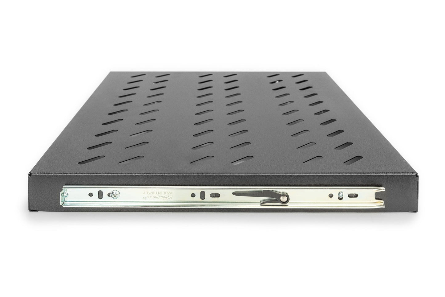 1U uitschuifbaar legbord voor 600 mm diepe rekken 40x485x368 mm, tot 25 kg, zwart (RAL 9005)