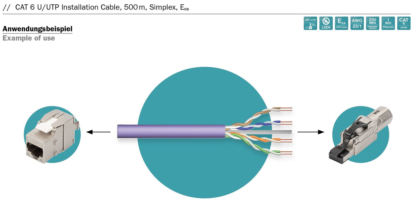 UTP CAT6 netwerkkabel stug 500M 100% koper paars