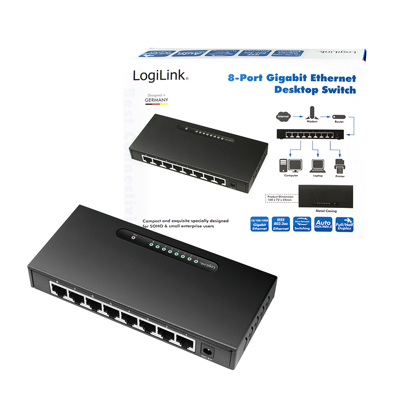 8 Poorts Gigabit Switch 10/100/1000 Mbps