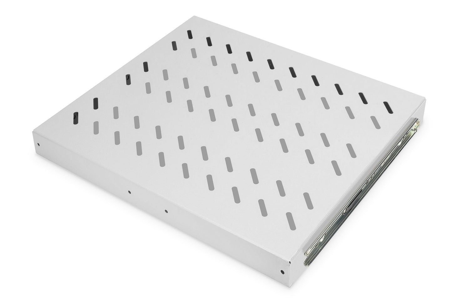1U uitschuifbaar legbord voor 600 mm diepe rekken 40x485x368 mm, tot 25 kg, grijs (RAL 7035)