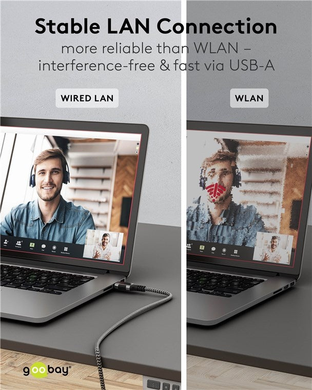 USB-A 3.0 naar RJ45 Ethernet kabel 2M - zwart