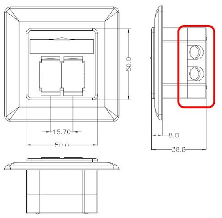 Combi Inbouw + opbouwdoos wit CAT6a 2x RJ45 afgeschermd LSA 3.5 cm diep