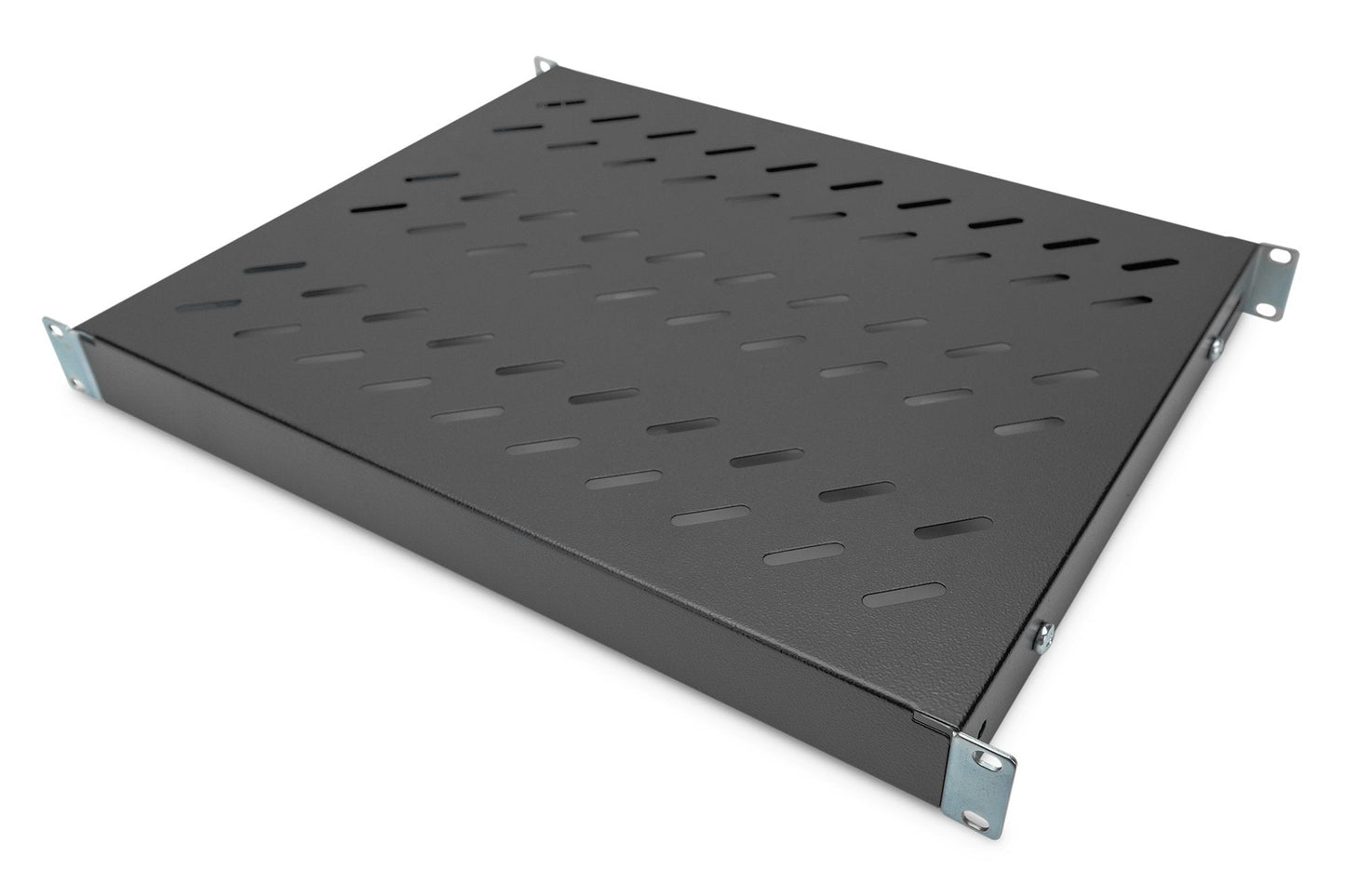 19 Inch 1U legbord voor 600 mm diepe rekken 43x483x358 mm, verstelbaar tot 550 mm diepte, zwart