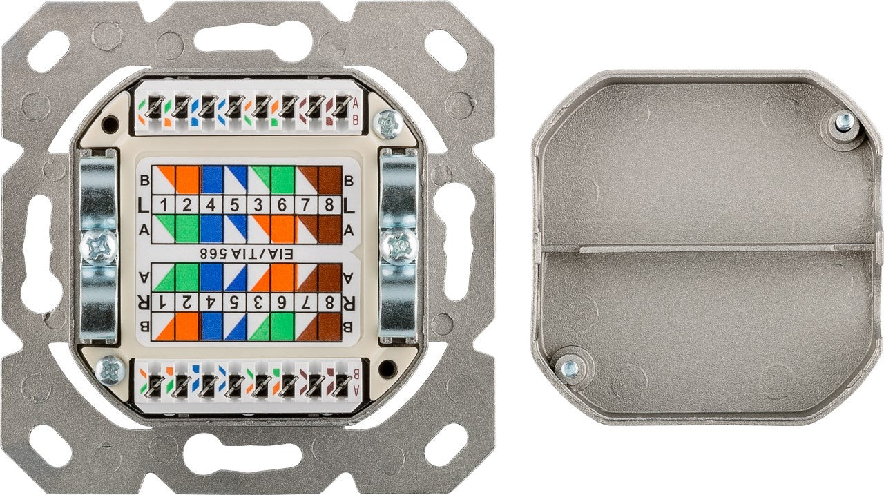 Combi Inbouw + opbouwdoos wit CAT6a 2x RJ45 afgeschermd LSA 3.5 cm diep