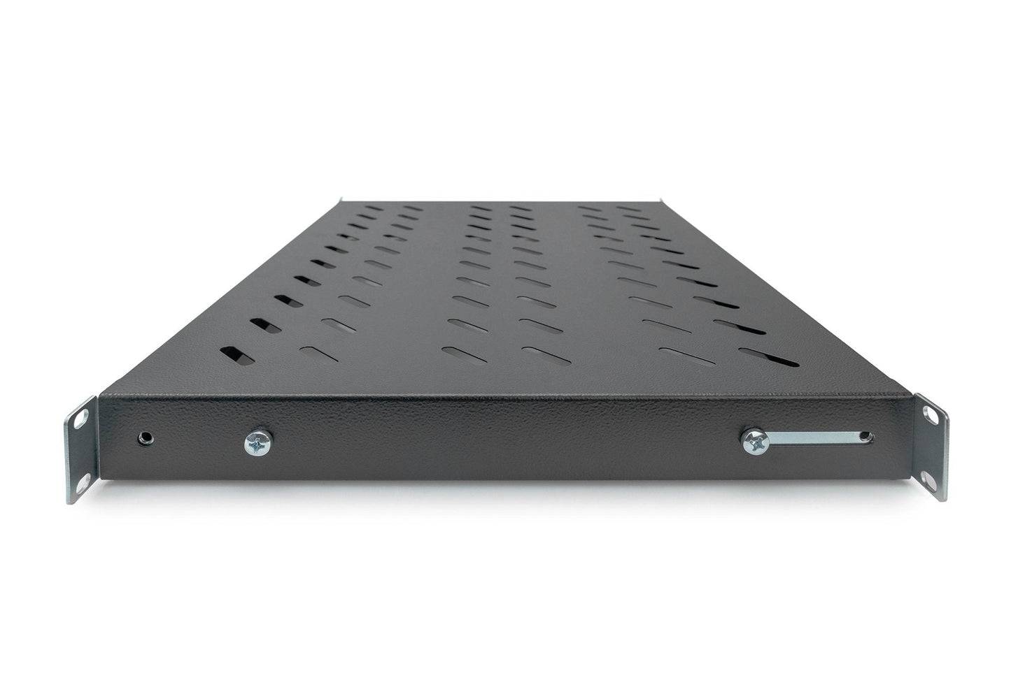 19 Inch 1U legbord voor 600 mm diepe rekken 43x483x358 mm, verstelbaar tot 550 mm diepte, zwart