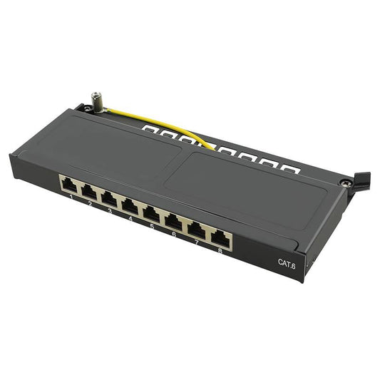 CAT6 patch panel 8-poorts STP 0,5U zwart