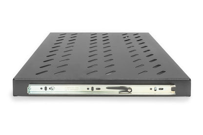 1U uitschuifbaar legbord voor 600 mm diepe rekken 40x485x368 mm, tot 25 kg, zwart (RAL 9005)