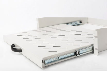 2U uitschuifbaar legbord voor kasten vanaf 450 mm diepte 88x483x352 mm, tot 30 kg, grijs (RAL 7035)
