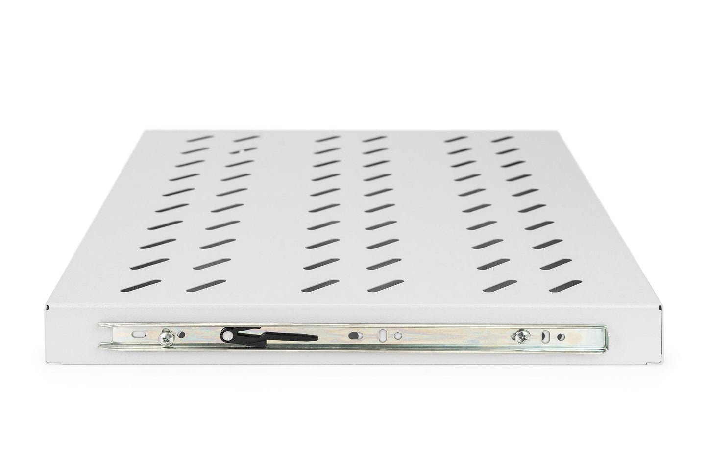1U uitschuifbaar legbord voor 600 mm diepe rekken 40x485x368 mm, tot 25 kg, grijs (RAL 7035)