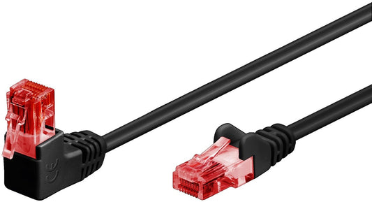 CAT 6 patchkabel 1x 90° haaks, U/UTP zwart 1 M