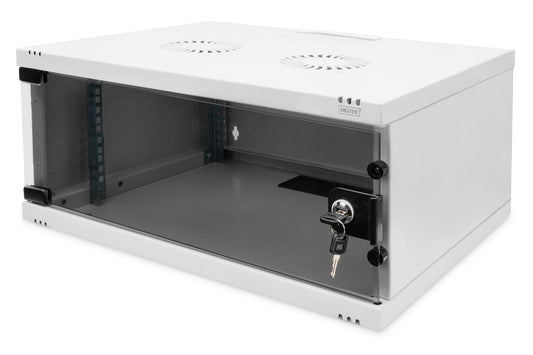 4U wandkast, SOHO, ongemonteerd 540x400x241 mm, volledig glazen frontdeur, grijs