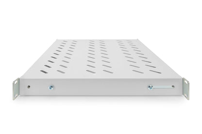 19 Inch 1U vaste plank voor 600 mm diepe rekken 44x483x358 mm, verstelbaar 350-550 mm diepte, grijs