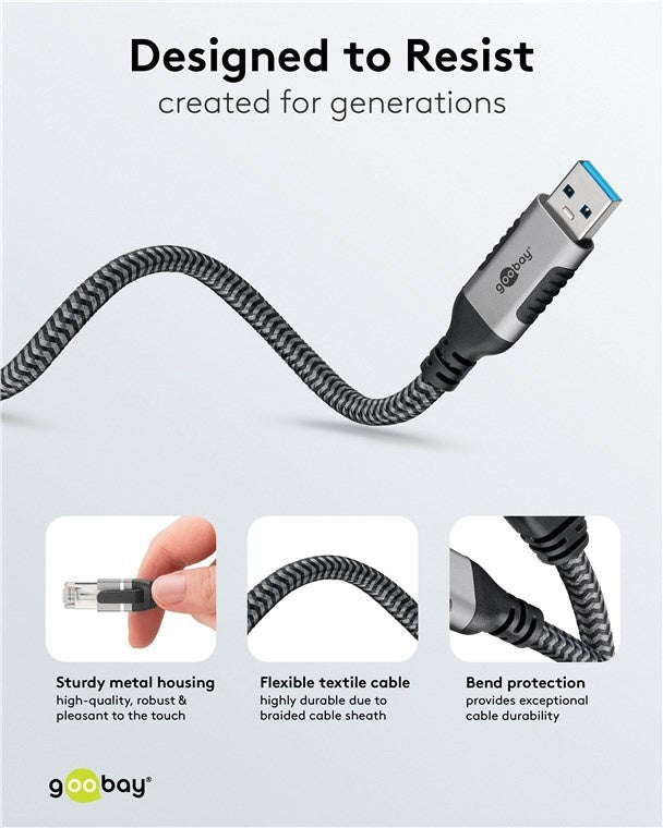 USB-A 3.0 naar RJ45 Ethernet kabel 2M - zwart